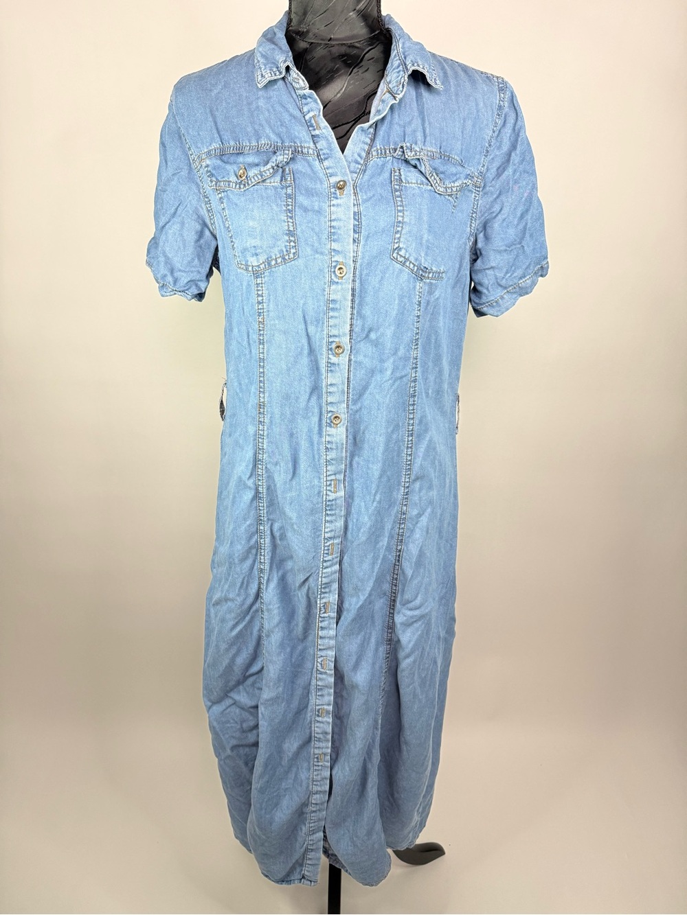 Cottagecore farmhouse rodeo Haute MondeLblu Denim Maxi Shirt Dress missing belt